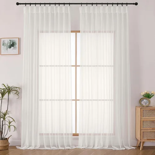 Vista 12 de OWENIE - Cortinas semitraslúcidas con plisado de pellizco blanco de 96 pulgadas de largo para dormitorio y sala de estar, cortinas modernas de aire