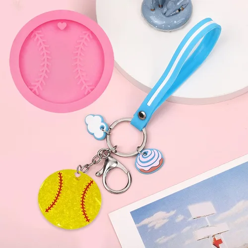 Vista 5 de Molde de silicona de béisbol para llavero de pelota deportiva, 6 unidades, cascos de voleibol de fútbol, megáfono, camiseta de resina, moldes