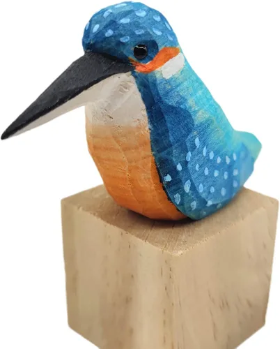 Vista 39 de Figura de pájaro de madera Azure Tit, tilo tallado a mano, marrón claro, decoración moderna para el hogar, regalo de pájaro