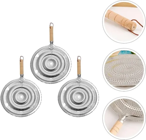 Vista 5 de DOITOOL Difusor de calor de cocina de hierro fundido con mango de madera, placa difusora de inducción, bandeja de descongelación rápida, adaptador