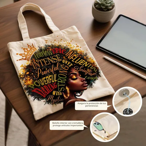 Vista 5 de Bolsa de lona estética para mujer, con cierre magnético a presión y bolsillo interior con cremallera, bolsa reutilizable