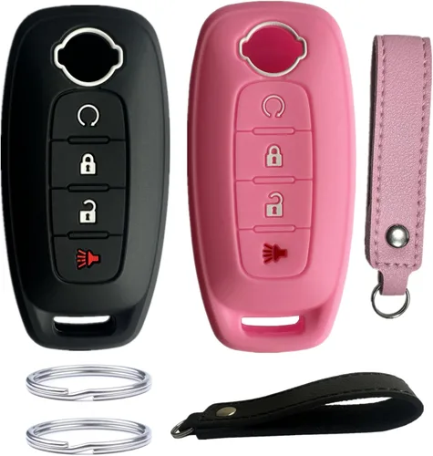 Vista 5 de Funda de llave de silicona KAWIHEN compatible con Nissan Pathfinder Rogue 2023 2024 (4 botones (sin inicio remoto), negro con rojo)