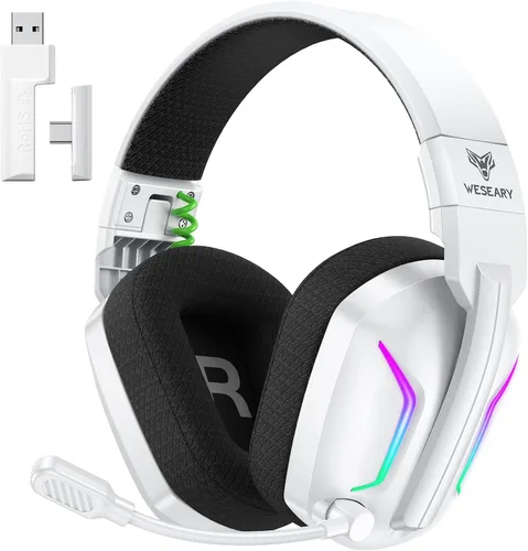 Vista 14 de WESEARY - Auriculares inalámbricos para juegos para PS5, PS4, PC, Switch 20 ms de baja latencia 2.4GHz USB & Bluetooth 5.4 Gaming Headphones