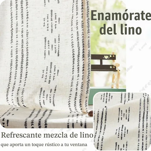 Vista 6 de jinchan Cortinas bohemias a rayas para sala de estar, cortinas de lino estilo granja de 63 pulgadas de largo, 2 paneles para dormitorio, mudcloth