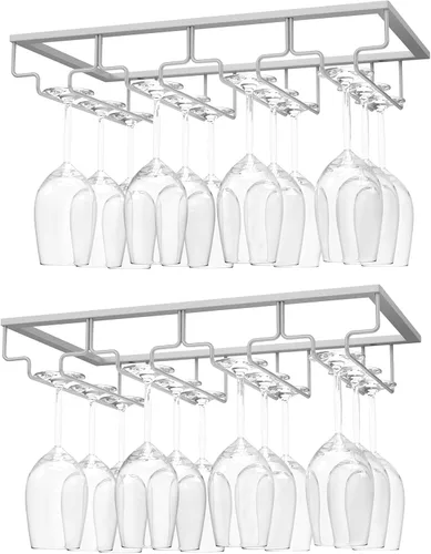 Vista 10 de Nuovoware Estante para copas de vino, soporte para copas de vino, 8 filas, color dorado profundo