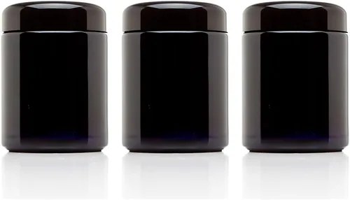 Vista 9 de Infinity Jars – Tarro de 250 ml (8.3 fl oz) alto negro ultravioleta rellenable de cristal con tapón de rosca