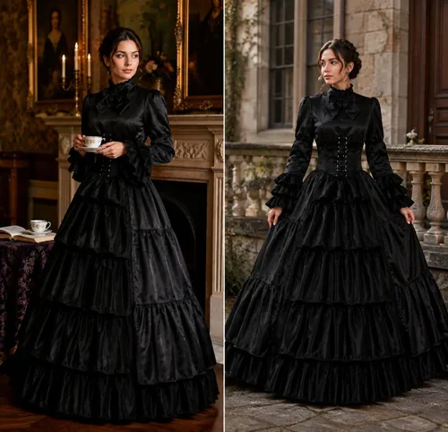 Vista 4 de GRACEART Women Gothic Victorian Rococo Dress Costumes Estilo A (satén)-negro