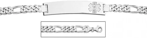 Vista 2 de Pulsera de identificación médica de plata de ley con cadena Figaro - CON GRABADO
