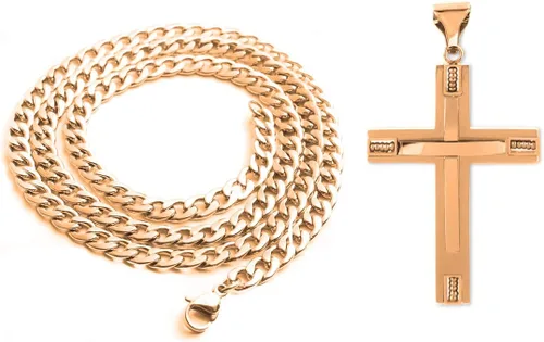 Vista 3 de Savlano Colgante de cruz de acero inoxidable de 24 pulgadas, collar de cadena cubana para hombre, viene en colores plateado, dorado, rosa y negro