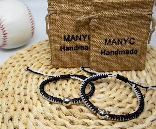 Vista 6 de Pulseras trenzadas hechas a mano, regalos de béisbol para niños, pulseras ajustables con cuentas de béisbol, pulseras de béisbol inspiradoras