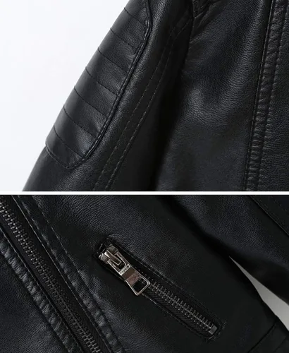 Vista 3 de TLAENSON Chaqueta de cuero negro para niños con tachuelas de cuero sintético para motocicleta Negro