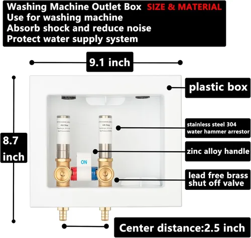 Vista 4 de (1 Paquete) Lidertik Caja de Salida para Lavadora Crimpar PEX-B, Válvula de Control Simple con Amortiguadores de Golpe de Ariete de Acero