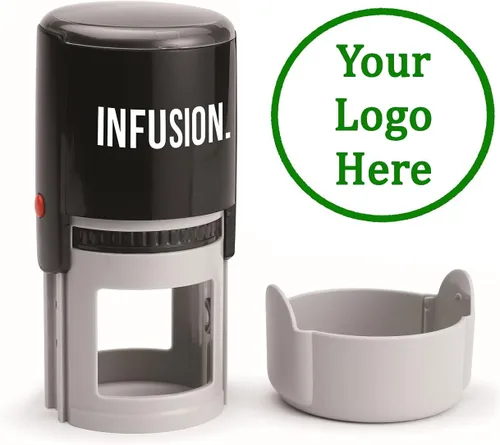 Vista 17 de Infusion Sello de goma autoentintado redondo con logotipo personalizado (2 pulgadas de diámetro), negro