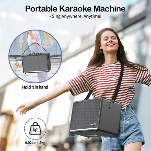 Vista 6 de Altavoz Bluetooth portátil con 2 micrófonos inalámbricos, gabinete de madera de abedul de graves profundos de 70 W, sistema PA Bluetooth para Negro