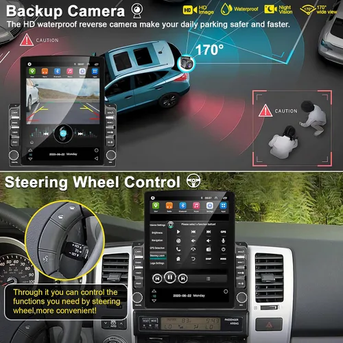 Vista 4 de Radio de coche doble DIN universal de 9.7" con unidad principal de pantalla táctil, soporte para carplay inalámbrico y Android auto, soporte