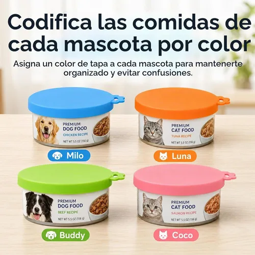 Vista 3 de Tapas para latas de comida para perros y latas de comida para gatos, paquete de 2, fundas de silicona para latas de alimentos húmedos, se adapta a