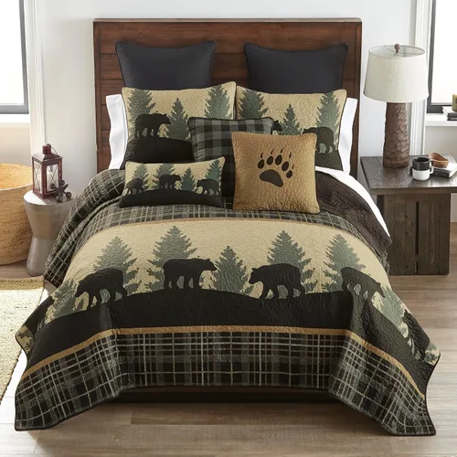 Vista 11 de Donna Sharp Juego de ropa de cama Queen – 3 piezas – Juego de edredón Bear Cottage Lodge con edredón Queen y fundas de almohada estándar – Lavable a