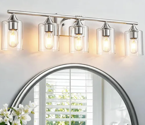Vista 22 de Luces de Tocador Doradas para Baño, Accesorios de Iluminación de Baño de 2 Luces, Aplique de Pared de Latón Cepillado Dorado, Lámpara de Pared