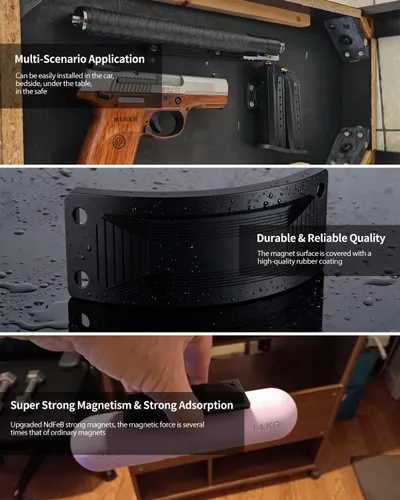 Vista 3 de HEKAGURA Gun Magnet Mount, 45 lb Rating,Magnetic Gun Holster Rubber Coated Gun Holder for Handgun, Shotgun, Rifles, Revolvers Beside Holster