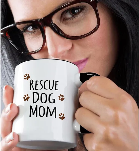 Vista 2 de 3dRose Rescue Dog Mom - Taza de 11 onzas, color negro