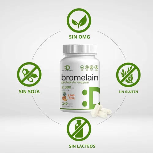 Vista 3 de Suplemento de bromelina 2,000 mg por porción, 240 cápsulas – Enzimas proteolíticas naturales de piña fresca – Apoya la digestión de nutrientes