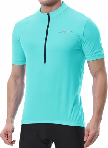 Vista 9 de Spotti Playera de manga corta para ciclismo de hombre con 3 bolsillos traseros, transpirable, secado rápido