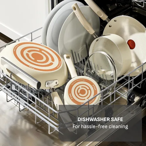 Vista 7 de T-Fal Signature - Juego de sartenes antiadherentes de 8 y 10 pulgadas, apto para lavavajillas, apto para horno hasta 350 °F, juego de ollas y Crema