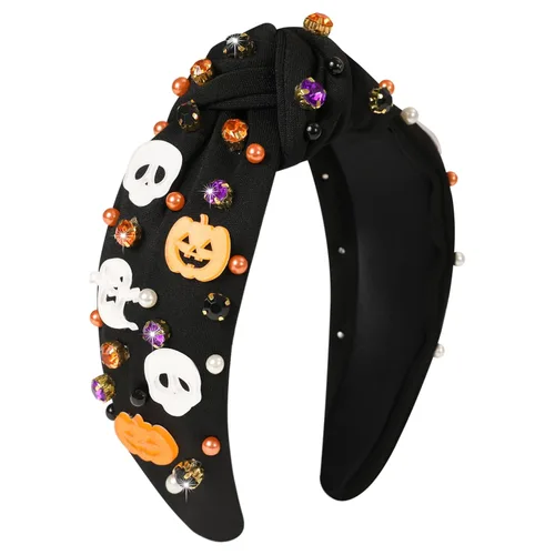 Vista 15 de Diademas de fantasma de Halloween para mujer, diadema de araña espeluznante con cuentas de diamantes de imitación de cristal, accesorios