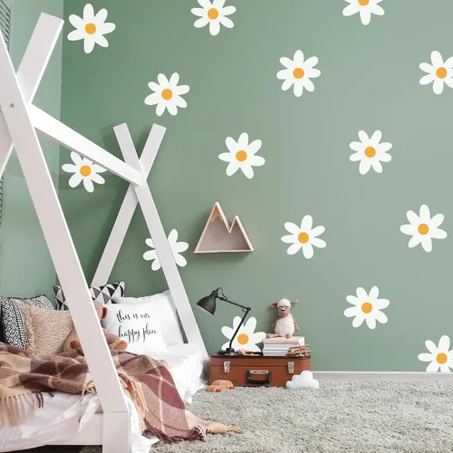 Vista 3 de Plantillas de pared bohemias con flores de margaritas grandes para pintar patrones grandes en la pared, concreto para patio, plantilla reutilizable