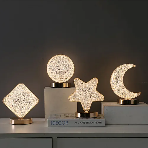 Vista 6 de Lámpara de mesa decorativa con forma de estrella creativa luz nocturna de cristal USB alimentada por USB Lámpara de noche de acrílico