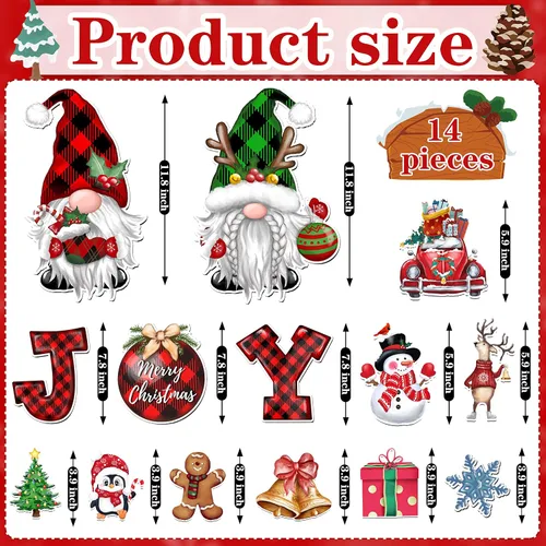 Vista 2 de Imanes de Navidad para refrigerador, 14 unidades, gnomo alegre, nevera, coche, puerta de garaje, calcomanías magnéticas para decoración