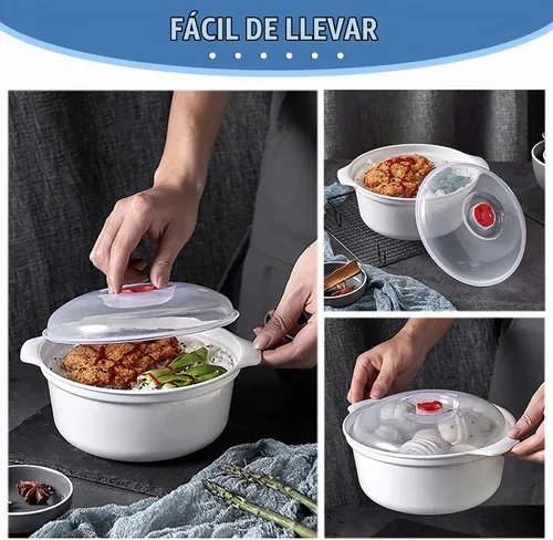 Vista 4 de Tazones para microondas con tapas Tazones aptos para microondas Platos aptos para microondas para calentar alimentos, artículos esenciales
