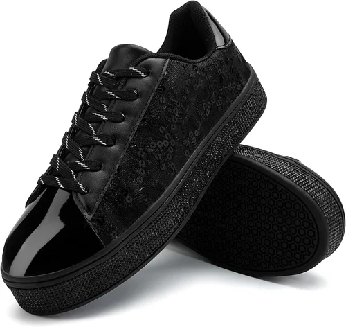 Vista 2 de UUBARIS Tenis con purpurina para mujer, diseño floral, elegante, con diamantes de imitación, para boda, novia, zapatos de lentejuelas brillantes