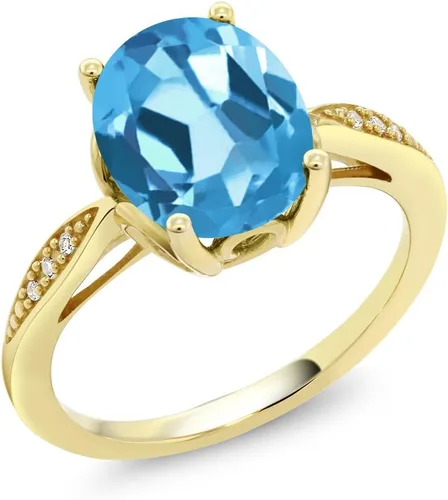 Vista 23 de Gem Stone King Anillo de compromiso de oro amarillo de 14 quilates de 2-3 quilates con piedra preciosa ovalada de 0.394 x 0.315 in y diamantes