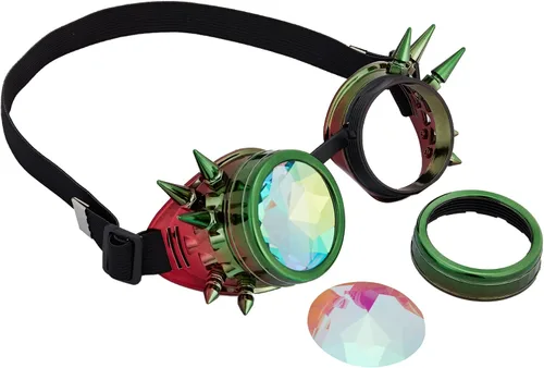 Vista 108 de Gafas caleidoscopio para raves trippy psicodélico steampunk con lentes de cristal de difracción de prisma arcoíris