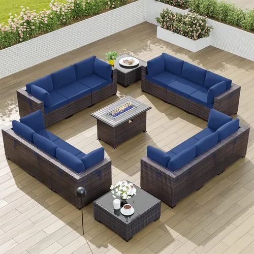Vista 96 de Kullavik - Juego de muebles para exterior de 6 piezas con sofá modular de ratán de polietileno, color negro