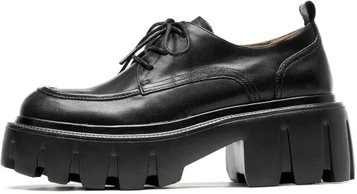 Vista 2 de Beau Today - Zapatos Oxford gruesos para mujer con cordones de cuero perforado