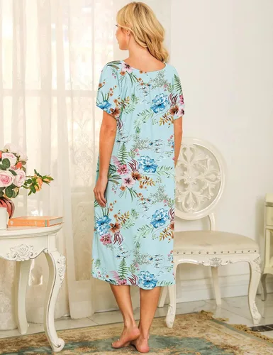 Vista 6 de Bloggerlove Vestidos de casa para mujer con bolsillos Mumu Duster Housecoat de manga corta vestido de patio S-XXL