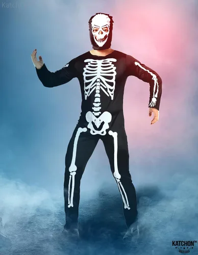 Vista 8 de KatchOn, Disfraces de esqueleto de Halloween para hombre, traje de esqueleto para hombre, overoles de Halloween para hombre, fiesta de disfraces
