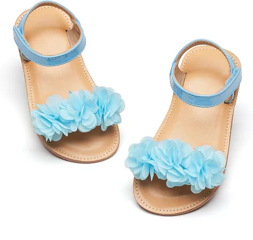 Vista 30 de Sandalias de verano para niñas con puntera abierta, sandalias planas de princesa con suela cómoda D742 Oro