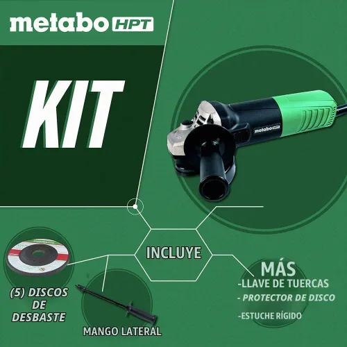 Vista 2 de Metabo HPT Amoladora angular de 4-1/2 pulgadas, incluye 5 ruedas de molienda y estuche rígido, motor de 6.2 amperios, compacta y ligera, G12SR4