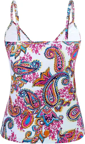 Vista 3 de Hilor Top tankini para mujer con volantes fruncidos y cuello en V