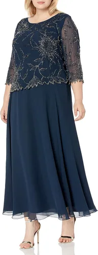 Vista 14 de J Kara Vestido largo con cuello redondo y manga 3/4 para mujer Cameo/Blanco/Plata