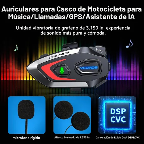 Vista 3 de VCOROS VR1 Auriculares para Casco de Motocicleta, Altavoces de Casco de Larga Duración de Batería con Respuesta Automática/Doble Cancelación