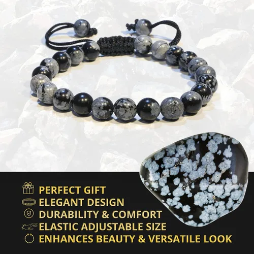 Vista 192 de Adjustable Crystal Bracelet – Gemstone Bead Bracelet with Adjustable Macrame String – Chic Gemstone Bracelet for Men and Women – 8mm Round Healing