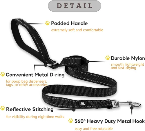 Vista 3 de FURRYFECTION Juego de collar y correa reflectante para perro con hebilla de liberación rápida, neopreno acolchado de nylon ajustable para perros