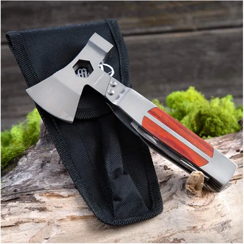 Vista 7 de Sheffield 12301 Camper - Herramienta múltiple de cabeza de hacha 12 en 1, hacha, martillo, destornilladores, escalador de pescado, llave hexagonal