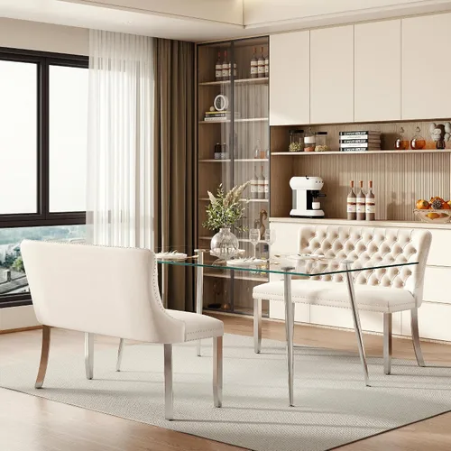 Vista 77 de Baysitone Juego de mesa de comedor de cristal de 51 pulgadas para 4, juego de 5 piezas de comedor moderno, mesa de cocina rectangular de vidrio