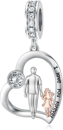 Vista 101 de PROESS Dije para padre, madre e hija, pulsera de plata de ley para pulseras, regalos de cumpleaños, día de San Valentín, para hija, madre, amante