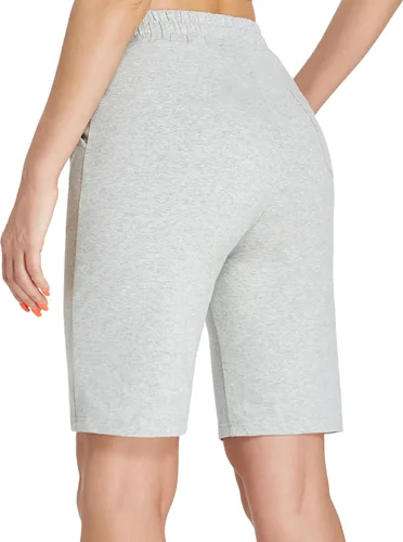 Vista 4 de EZRUN - Bermudas para mujer, para entrenar en el gimnasio, pantalones cortos veraniegos de algodón con bolsillos profundos para mujer